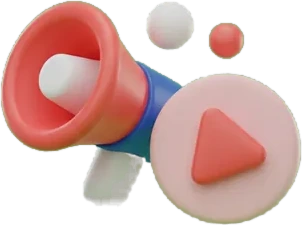 3D illustration of a megaphone beside a video player panel