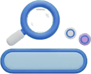 3D illustration of a magnifying glass hovering over a search bar