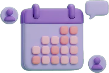 3D illustration of a desk calendar with avatar and chat bubbles